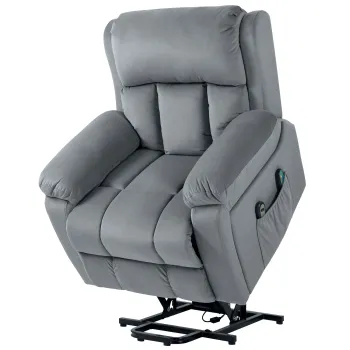 HOMCOM Scaun Electric cu Masaj prin Vibratii si Caldura, Scaun din Piele pentru Varstnici cu Telecomanda si Buzunar Lateral, 90x95x103 cm, Gri imagine