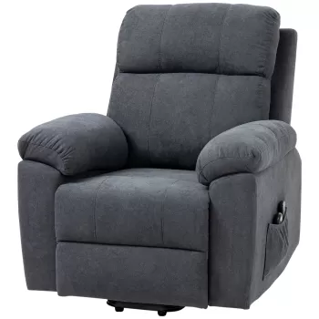 HOMCOM Scaun electric cu ridicare, scaun tapitat cu tesatura pentru persoanele in varsta cu telecomanda, buzunare laterale si cadru din otel, gri imagine