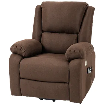 HOMCOM Scaun Electric Rabatabil cu 8 Puncte de Masaj si Suport pentru Picioare, Fotoliu Modern din In si Tesatura cu Efect Metalic, 87x92x105 cm, Cafea imagine