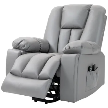 HOMCOM Scaun Electric Rabatabil cu 8 Puncte de Masaj si Telecomanda, Fotoliu Modern din Microfibra, 94x96x106 cm, Gri imagine