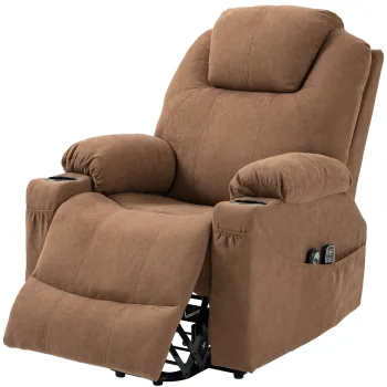 HOMCOM Scaun Electric Rabatabil cu 8 Puncte de Masaj si Telecomanda, Fotoliu Modern din Tesatura cu Efect de In, 90x101x107 cm, Cafea imagine