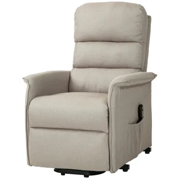 HOMCOM Scaun Electric Rabatabil cu Taburet, Fotoliu Relax cu Telecomanda, Roti si Buzunar, 66x90x96 cm, Bej imagine