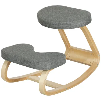 HOMCOM Scaun ergonomic cu genunchiere din lemn cu balans, corecteaza postura, ideal birou acasa, gri, dim. 50x73x55 cm | Aosom Romania imagine