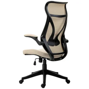 HOMCOM Scaun Ergonomic de Birou cu Brate Rabatabile, Tetiera, Inaltime Reglabila si Functie de Leagan, 66x66x121 cm, Bej | Aosom Romania imagine