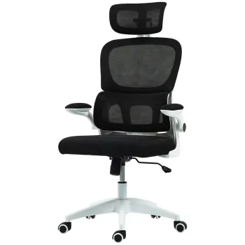 HOMCOM Scaun Ergonomic de Birou cu Inaltime Reglabila, Brate Rabatabile si Tetiera, 62x61x112-120 cm, Negru | Aosom Romania imagine