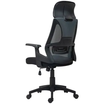 HOMCOM Scaun Ergonomic de Birou Inclinabil cu Suport Lombar, Tetiera si Inaltime Reglabila, 66x58x115-123 cm, Negru | Aosom Romania imagine