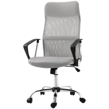 HOMCOM Scaun Ergonomic de Birou Rotativ, Inaltime Reglabila si Spatar din Plasa, 63x65x109-119 cm, Gri Deschis | Aosom Romania imagine