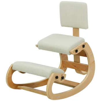 HOMCOM Scaun Ergonomic pentru Genunchi cu Spatar, Balansoar, Postural, Lemn Mesteacan, Crem | Aosom Romania imagine