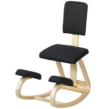 HOMCOM Scaun Ergonomic pentru Genunchi din Tesatura cu Aspect de In si Lemn de Mesteacan, Negru | Aosom Romania imagine