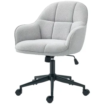 HOMCOM Scaun fauteuil de birou cu spatar si sezut capitonat reglabil in inaltime rotativ 360? baza neagra tapiterie tesatura gri | Aosom Romania imagine