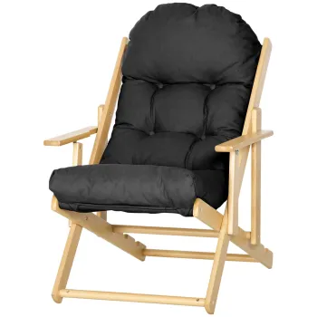 HOMCOM Scaun fotoliu pliabil si reglabil in lemn Scaun de relaxare confortabil cu perna capitonata groasa | Aosom Romania imagine