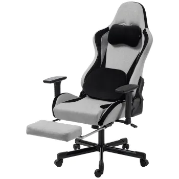 HOMCOM Scaun Gaming Ergonomic cu Masaj incalzit, Suport Picioare, Textil, Gri | Aosom Romania imagine