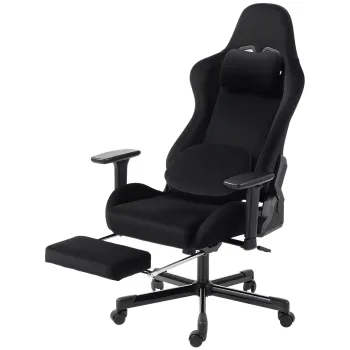 HOMCOM Scaun Gaming Ergonomic cu Masaj si Perna Lombara Incalzita, Fotoliu Gaming Inclinat din In, Brate 4D, Negru | Aosom Romania imagine