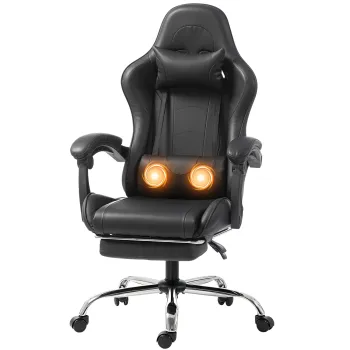 HOMCOM Scaun Gaming Ergonomic cu Perna Lombara Masanta, Fotoliu Gaming Inclinabil din Piele Sintetica, Negru | Aosom Romania imagine