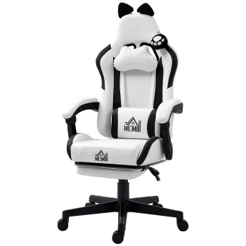 HOMCOM Scaun gaming ergonomic cu urechi de pisica, fotoliu gamer cu spatar inclinabil, 65 x 62 x 124 cm, alb | Aosom Romania imagine
