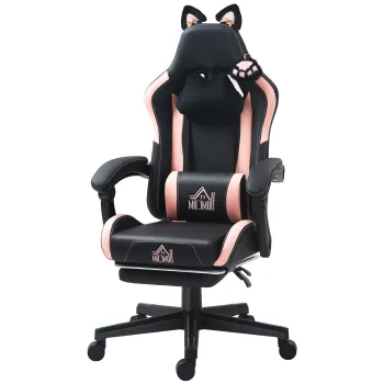 HOMCOM Scaun Gaming Ergonomic cu Urechi de Pisica, Roz | Aosom Romania imagine