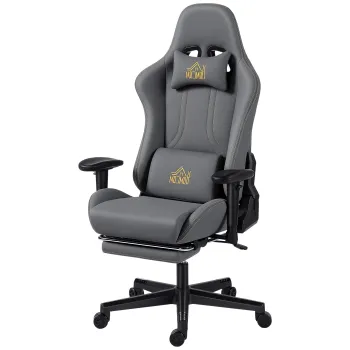 HOMCOM Scaun gaming ergonomic, fotoliu gamer cu cotiere 3D, spatar inclinabil, inaltime reglabila, 72x76x132cm, gri | Aosom Romania imagine