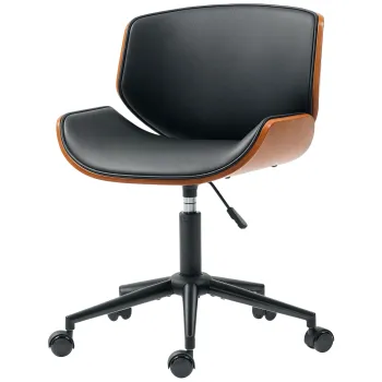 HOMCOM Scaun Homeoffice din piele ecologica reglabil pe inaltime scaun rotativ pana la 135 kg 52 x 54 x 74-84 cm Negru+Maro nuca | Aosom Romania imagine