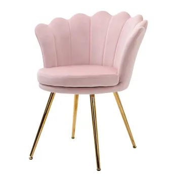 HOMCOM Scaun Imbottit Tip Scoica din Catifea, Scaunel Vintage cu Picioare Aurite, Scaun de Machiaj pentru Camera si Sufragerie, Roz | Aosom Romania imagine