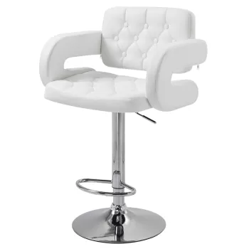 HOMCOM Scaun inalt de bar cu Spatar si Brate, Reglabil, Rotativ din Piele sintetica Alba, pentru Bucatarie sau Pub, 64x50x94-114cm imagine