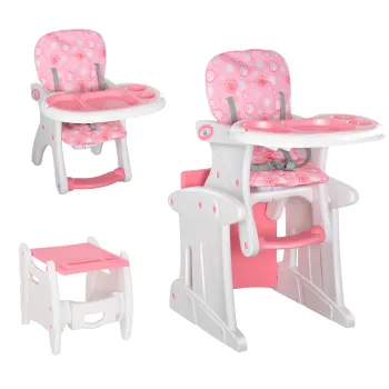 HOMCOM Scaun inalt pentru bebelusi 2-in-1 pentru 6 luni pana la 6 ani transformabil in masa si scaun multifunctional reglabil in 3 pozitii spatar inalt captusit cu 2 tavi detasabile 57x59x105 cm roz | Aosom Romania imagine