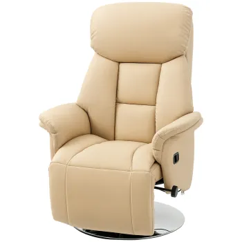 HOMCOM Scaun inclinabil pivotant repozitie pentru picioare reglabil brate suport din otel cromat tapiterie sintetica PU bej | Aosom Romania imagine