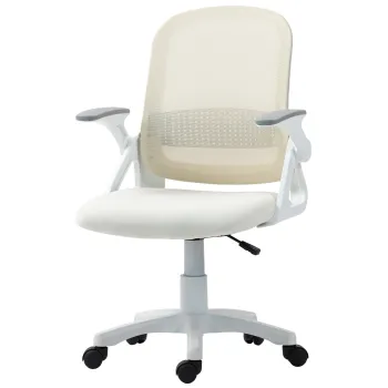 HOMCOM Scaun mesh respirabil, scaun rotativ ergonomic cu cotiere rabatabile si suport lombar, Alb | Aosom Romania imagine