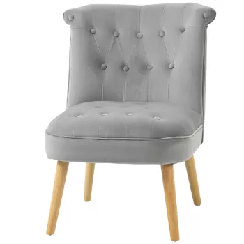 HOMCOM Scaun modern de accent capitonat, fotoliu de catifea pentru dormitor cu picioare din lemn, gri | AOSOM RO imagine
