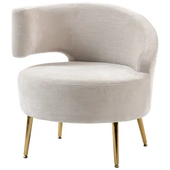 HOMCOM Scaun Modern pentru Living cu Spatar Arcuit si Arcuri Individuale, Tapitat cu Chenille, Spuma, Lemn si Otel, 69x65x67 cm, Crem si Auriu | Aosom Romania imagine