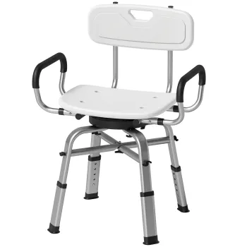 HOMCOM Scaun pentru Dus Rotativ cu Inaltime Reglabila cu Brate, Spatar, Capacitate 150 kg, Alb | Aosom Romania imagine