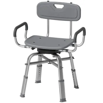 HOMCOM Scaun pentru dus rotativ cu inaltime reglabila, cu cotiere, spatar, capacitate 150 kg, Gri | Aosom Romania imagine