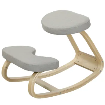 HOMCOM Scaun pentru genunchi cu balansare, din tesatura cu aspect de in si lemn, Gri | Aosom Romania imagine