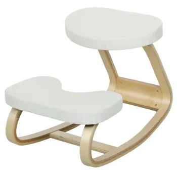 HOMCOM Scaun pentru genunchi, scaun ergonomic din lemn balansant, scaun pentru biroul de acasa, crem | Aosom Romania imagine