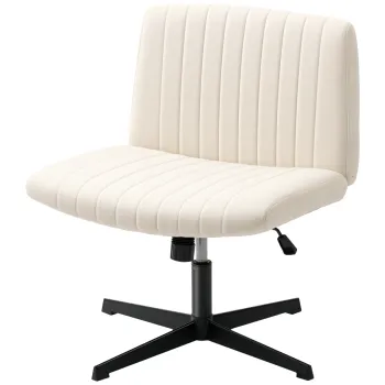 HOMCOM Scaun pentru Homeoffice reglabil pe inaltime, rotativ, cu aspect de in, pentru sezut cu picioarele incrucisate, suport pana la 120 kg, alb crem | Aosom Romania imagine