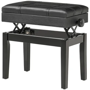 HOMCOM Scaun pentru Pian cu Inaltime Reglabila si Spatiu de Depozitare, 63x35x46-56 cm, Negru | Aosom Romania imagine