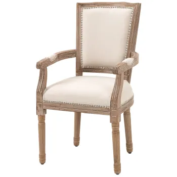 HOMCOM Scaun pentru sufragerie, scaun de bucatarie, decor cu nituri, stil rustic francez, lemn de cauciuc, Crem-alb, 59 x 63,5 x 96cm | Aosom Romania imagine