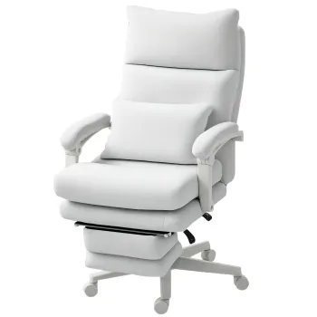 HOMCOM Scaun rotativ, aspect de in, ajustabil in inaltime, cu inclinare de 160 de grade, suport pentru picioare, crem | Aosom Romania imagine