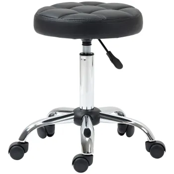 HOMCOM Scaun Rotativ cu Roti, Rotund, Scaun pentru Coafor si Estetician cu Inaltime Ajustabila, Tapitat in Piele Ecologica, O35.5x51-67 cm, Negru imagine
