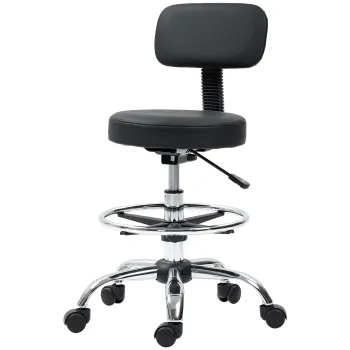 HOMCOM Scaun Rotativ la 360? si Reglabil pe Inaltime cu Suport pentru Picioare, 52x52x78-92 cm, Negru | Aosom Romania imagine