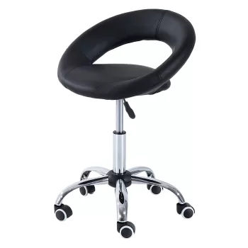 Homcom Scaun rotativ pentru living, ecopiele, inaltime reglabila, negru, 50x54x66-78cm | AOSOM RO imagine