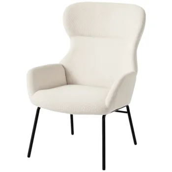 HOMCOM Scaun tapitat modern in stil cu urechi, spatar inalt, captuseala groasa, picioare din otel, alb-crem | Aosom Romania imagine