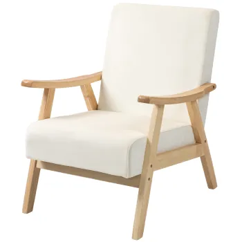 HOMCOM Scaun Tapitat, Umplutura din Spuma, Cadru din Lemn de Cautiuc, Crem | Aosom Romania imagine