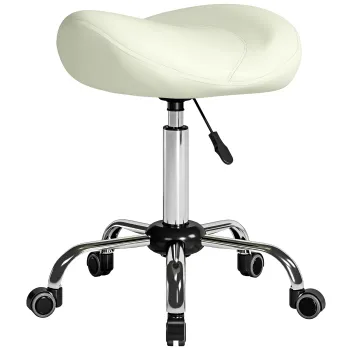 HOMCOM Scaun tip sa, scaun cu roti reglabil cu piele PU pentru masaj, spa, clinica, infrumusetare si tatuaje, crema | Aosom Romania imagine