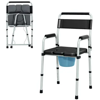 HOMCOM Scaun Toaleta Pliabil cu Galeata Detasabila, Brate si Spatar din Otel si Piele PU, 52,5x46x81,5-97 cm, Negru | Aosom Romania imagine