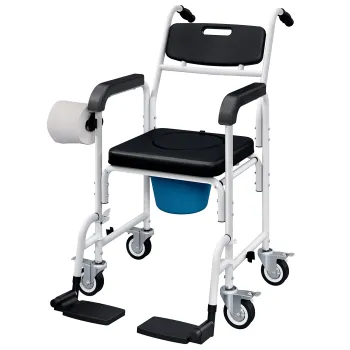 HOMCOM Scaun WC cu Rotile, Suport pentru Picioare Pliabil si Cotiere, 53x97x97 cm, Negru | Aosom Romania imagine