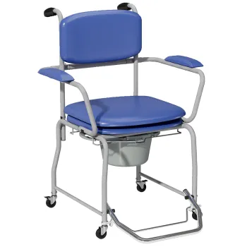 HOMCOM Scaun WC Mobil cu Roti 3 in 1, PU Otel Inoxidabil, Albastru | Aosom Romania imagine