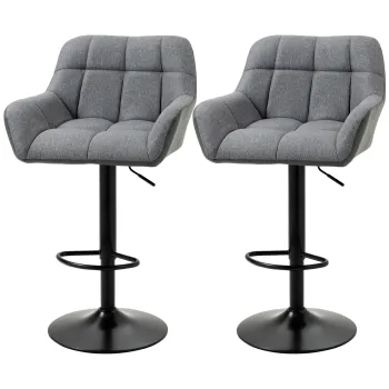 HOMCOM Scaune de bar 2-pack Design retro reglabile in inaltime Piele ecologica Aspect de in Gri + Negru | Aosom Romania imagine