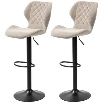 HOMCOM Scaune de Bar in Set de 2, Taburete de Bucatarie Reglabile in Inaltime cu Spatar, Lift cu Gaz, Suport pentru Picior, rotative, Maro | Aosom Romania imagine