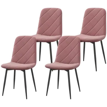 HOMCOM Scaune de Dining Set 4 Bucati Scaun de Bucatarie cu Spatar, Imitatie Catifea, Scaun 45 x 54 x 87 cm Roz | Aosom Romania imagine