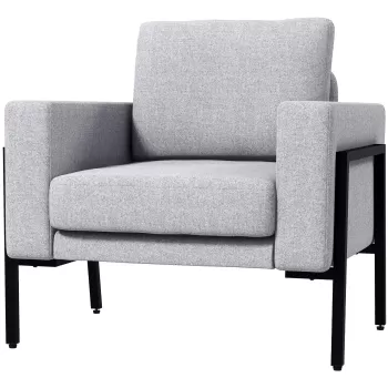 HOMCOM Scaune de Efect Moderne cu Scaun Captusit, Fotoliu Tapitat pentru Dormitor cu Picioare din Otel, Gri Deschis imagine